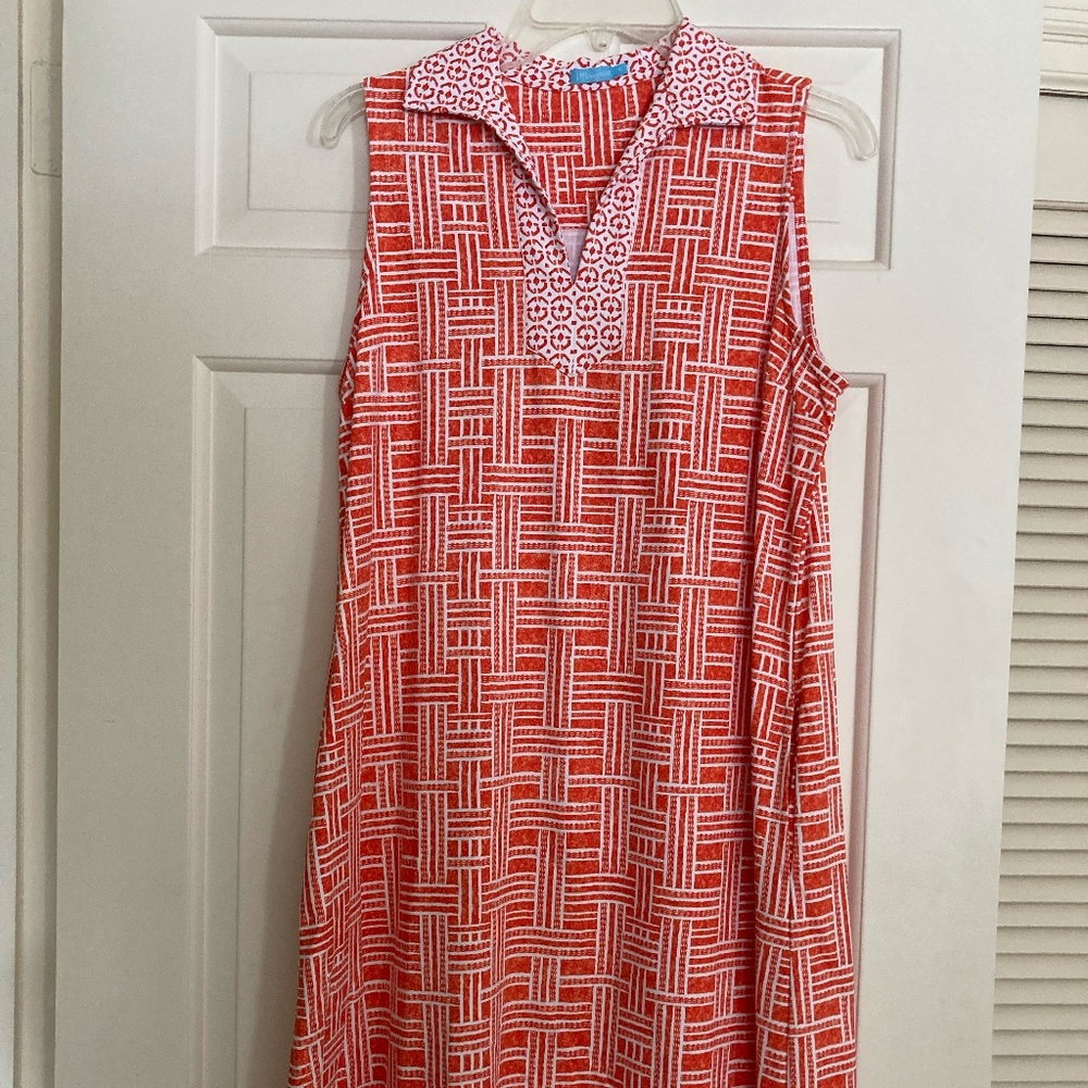 J McLaughlin Joanna Orange Coral Basketweave Nylon Shift Dress  Sz. M